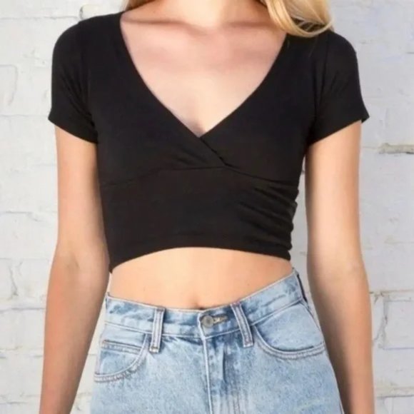 Brandy Melville Tops - brandy melville | faux wrap black crop top tee
